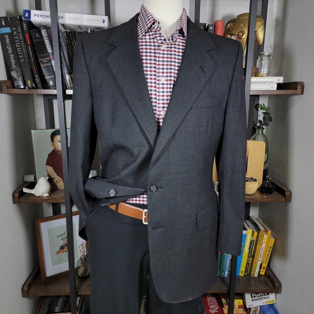 VTG Saks Fifth Avenue Men's Sport Coat Blazer Two Button Charcoal Black Wool 43L